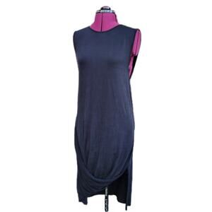 DO+BE Black Draped Stretch Cupro Lagenlook Sleeveless Shift Dress sz S